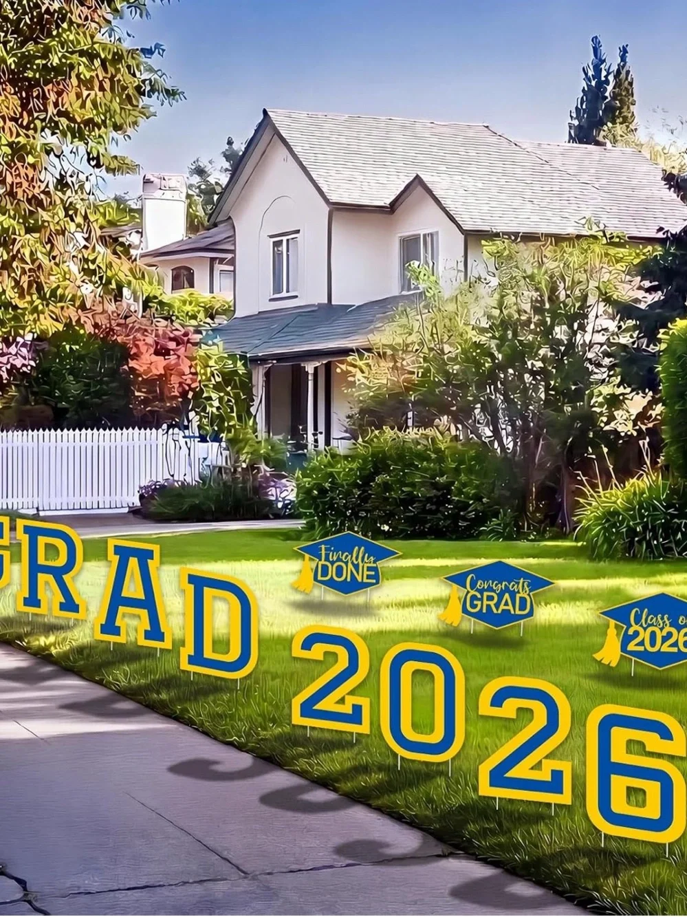 Graduation Yard Sign Set - Blue & Yellow 2026 GRAD